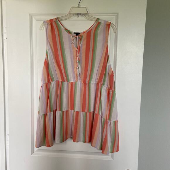 Torrid Women's Size 5 Multicolor Striped Rayon Slub Button-Front Tiered Tank - Picture 2 of 11